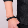 Lure Bracelet - A Black Leather Bracelet with Steel Magnetic Clasp